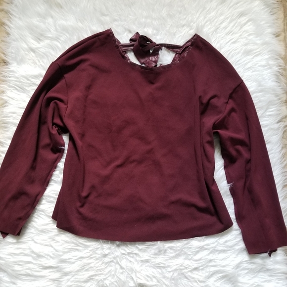Zara Collection Burgandy Ruffle tie back Blouse - Picture 3 of 8